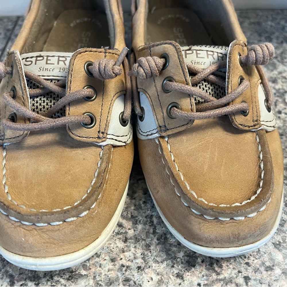 Sperry Shoresider Jr Boat Shoes Kids Tan Leather Memory Foam Size 13M - Picture 3 of 6